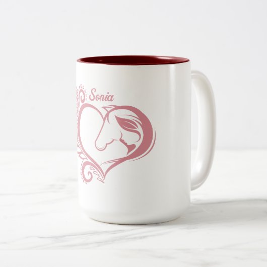 Kokette Roze Hart Paard Meisje Vrouwelijk Elegant Tweekleurige Koffiemok (Voorkant rechts)