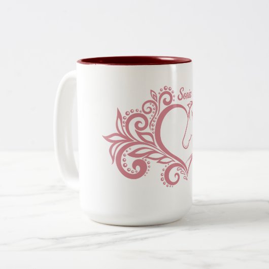 Kokette Roze Hart Paard Meisje Vrouwelijk Elegant Tweekleurige Koffiemok (Voorkant links)