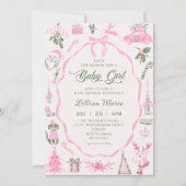 Kokette Roze Kerst Babyshower Uitnodiging (Voorkant)