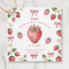 Kokette Roze Strik Aardbei Eerste Verjaardag Bedankjes Labels