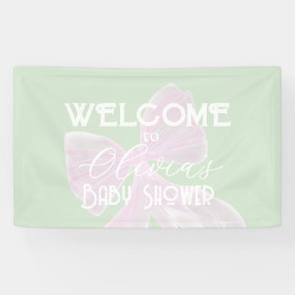 Kokette Roze strik en meisje baby shower Spandoek