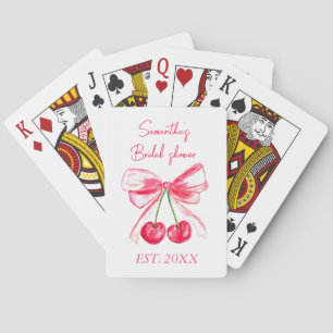 Kokette Roze Strik Kers Bruid Bruidsuitnodiging Pokerkaarten