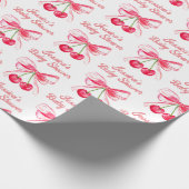 Kokette Roze Strik Kers Girlige Baby Shower Cadeaupapier (Hoek)