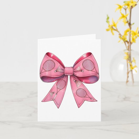 Kokette strik badminton shuttle racket roze lint  kaart (Gele Bloem)