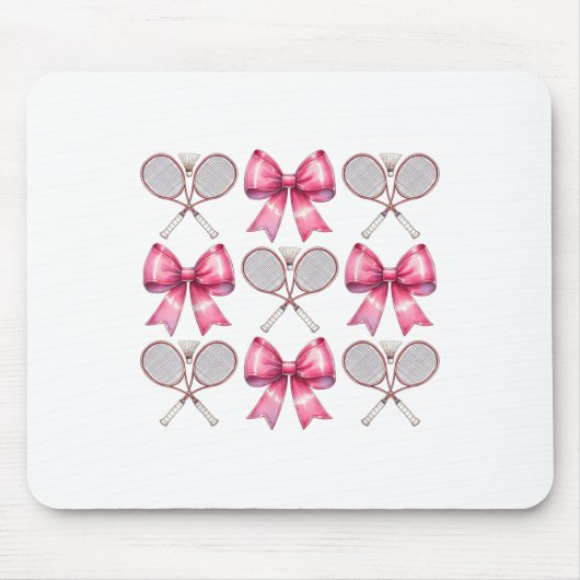 Kokette strik badminton shuttle racket roze lint  muismat (Voorkant)