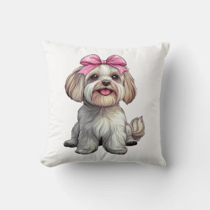 Kokette strik Havanese hond moeder meisje roze Kussen