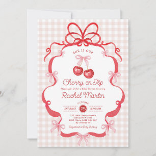 Kokette Strik Kers Op Top Meisje Baby Shower Kaart