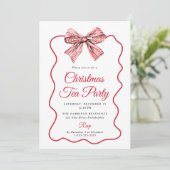 Kokette strik Kerstthee receptie Kaart (Staand voorkant)