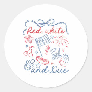 Kokette strik rood wit en verwacht 4 juli zwangers ronde sticker