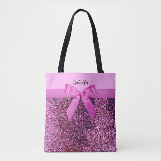 Kokette Strik & Roze Paarse Glitter Naam Schrift Tote Bag (Voorkant)