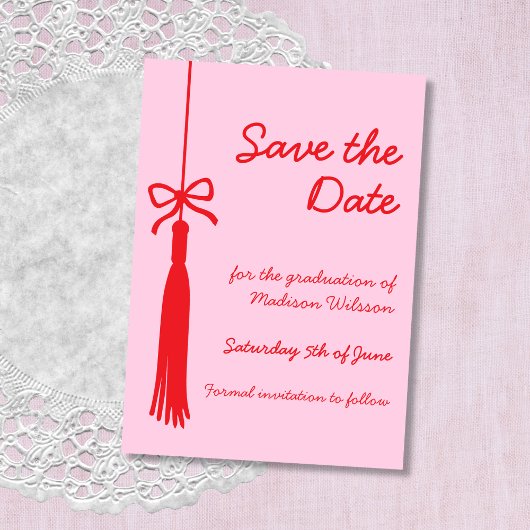 Kokette Strik Roze & Rood Afstudeerklas 2026 Save The Date