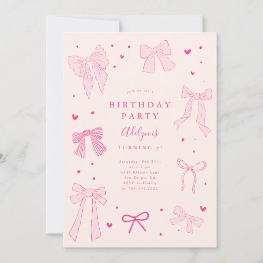 Kokette Strik Roze Verjaardagsfeestje Kaart (Voorkant)