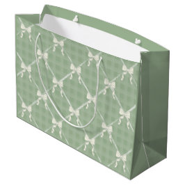 Kokette Strikken Gingham Patroon Crème Saliegroen  Groot Cadeauzakje