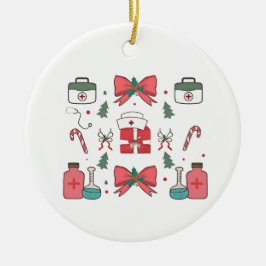 Kokette verpleegster met strik, kerstverpleegster  keramisch ornament