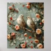 Kokette vogels bloemstuk poster (Voorkant)