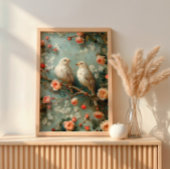 Kokette vogels bloemstuk poster