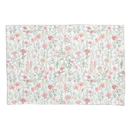 Kokette vrouwelijke roze wilde bloemenweide kussensloop
