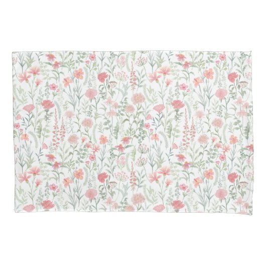 Kokette vrouwelijke roze wilde bloemenweide kussensloop (Voorkant)