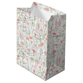 Kokette vrouwelijke roze wilde bloemenweide medium cadeauzakje