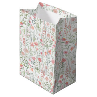Kokette vrouwelijke roze wilde bloemenweide medium cadeauzakje