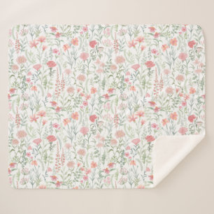 Kokette vrouwelijke roze wilde bloemenweide sherpa deken