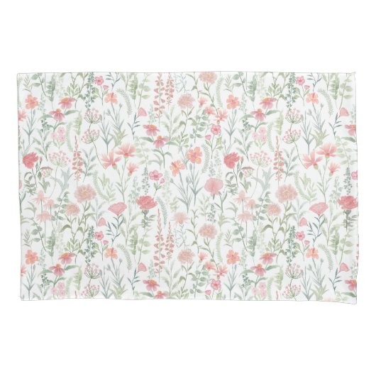 Kokette Wilde Bloemenweide Roze Kussensloop (Voorkant)