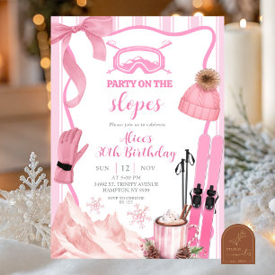 Kokette Winter Roze Pastel Ski Verjaardag Kaart