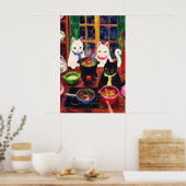 Kokkende kattenprint  Whimsical kitchen kat Poster (Keuken)