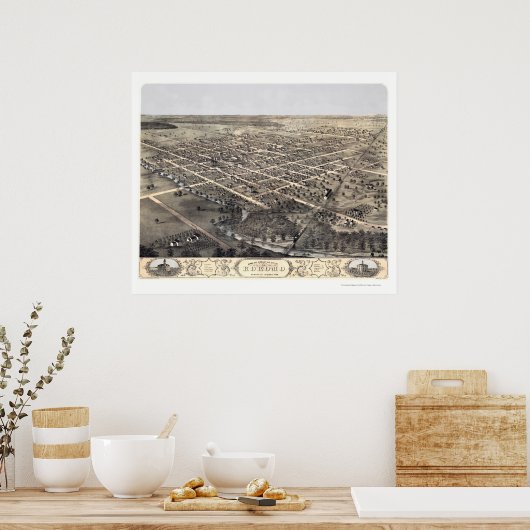 Kokomo, IN Panorama Map - 1868 Poster (Keuken)