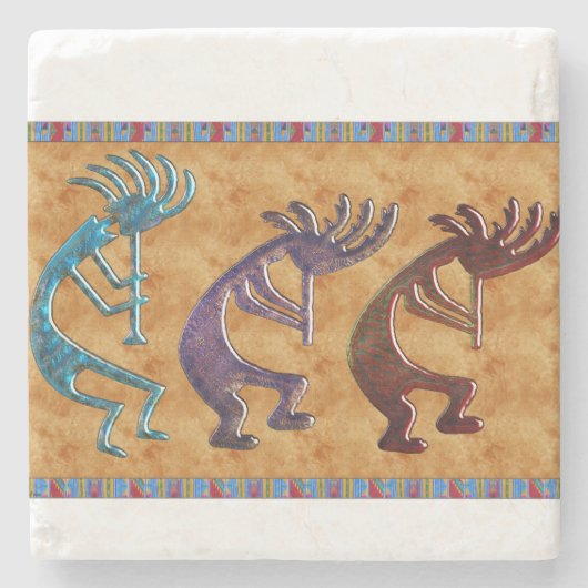 Kokopelli 3D Anasazi Native Amerikaans Motief Stenen Onderzetter (Voorkant)