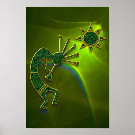 Kokopelli Abstract in Groen Poster (Voorkant)