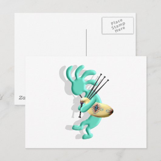 Kokopelli Bagpipes Briefkaart (Voorkant / Achterkant)