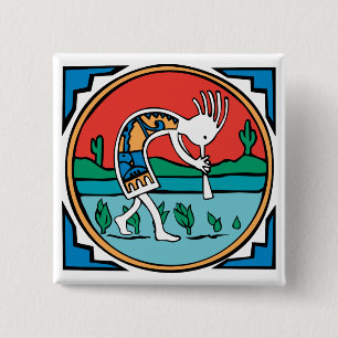 Kokopelli Color Vierkante Button 5,1 Cm