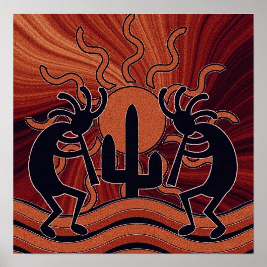Kokopelli Cuctus Desert Sun Southwest Motif Poster (Voorkant)