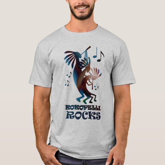 Kokopelli Dance Musician Basic Gray T T-shirt (Voorkant)