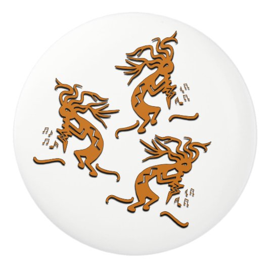 Kokopelli Dancing Musicians Keramische Knop (Voorkant)