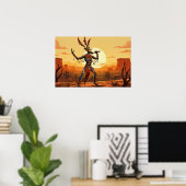 Kokopelli dansen fluit spelen op woestijnplateau poster (Thuiskantoor)