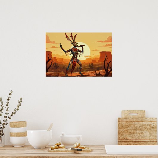 Kokopelli dansen fluit spelen op woestijnplateau poster (Keuken)