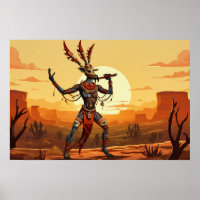 Kokopelli dansen fluit spelen op woestijnplateau