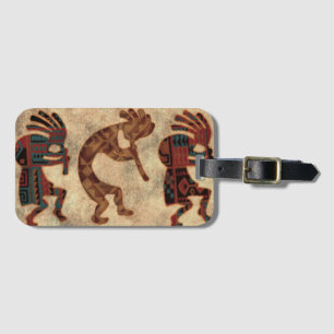 Kokopelli dansers woestijnkleuren bagagelabel