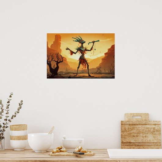 Kokopelli danst op de canyon verdieping poster (Keuken)