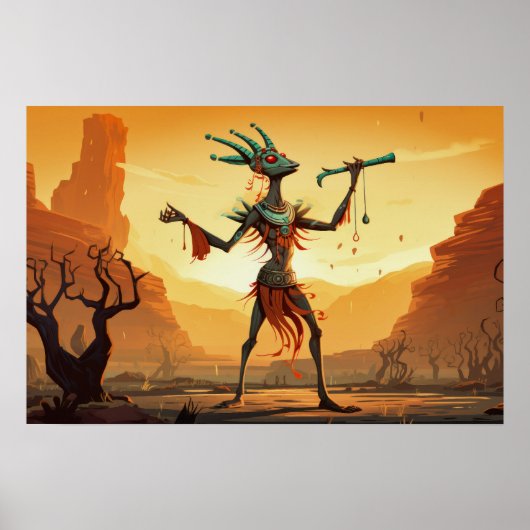 Kokopelli danst op de canyon verdieping poster (Voorkant)