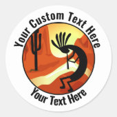 Kokopelli Desert Sunset Custom Ronde Sticker (Voorkant)