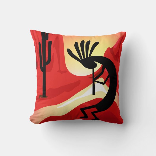 Kokopelli Desert Sunset Pillow Kussen (Voorkant)