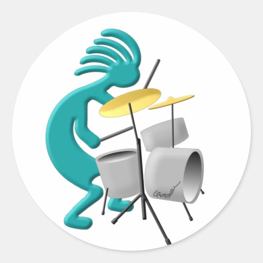 Kokopelli Drummer Ronde Sticker (Voorkant)