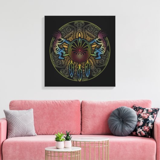 Kokopelli Duo - Man in het doolhof - Dreamcatcher Canvas Afdruk (Insitu (Woonkamer))