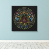 Kokopelli Duo - Man in het doolhof - Dreamcatcher Canvas Afdruk (Insitu (Houten vloer))