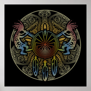 Kokopelli Duo - Man in het doolhof - Dreamcatcher  Poster