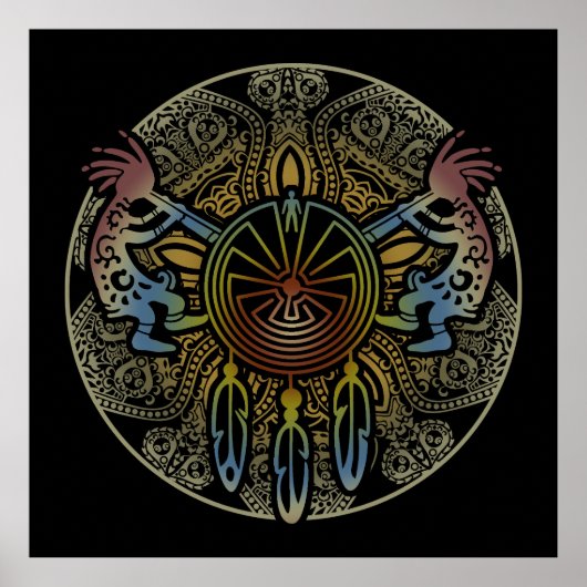 Kokopelli Duo - Man in het doolhof - Dreamcatcher  Poster (Voorkant)