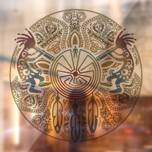 Kokopelli Duo - Man in het doolhof - Dreamcatcher  Raamsticker (Vel 2)